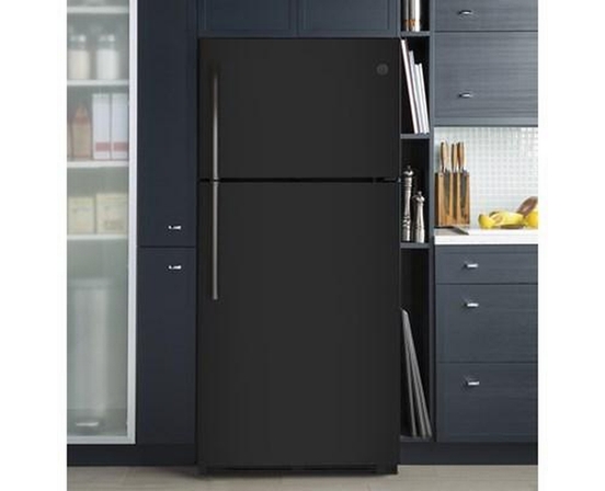 GE 30-Inch, 18 Cu. Ft. Top Freezer Refrigerator With Reversible Door - GTE18FTLKBB