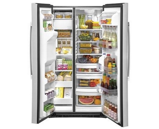 GE 36-Inch, 25.1 Cu.Ft. Freestanding Side-By-Side Refrigerator With Water And Ice Dispensing System - GSS25IYNFS