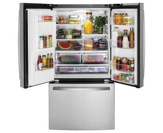 GE 36-Inch, 25.6 Cu.Ft. Freestanding French 3-Door Refrigerator With Multiflow Air System - GFE26JYMFS