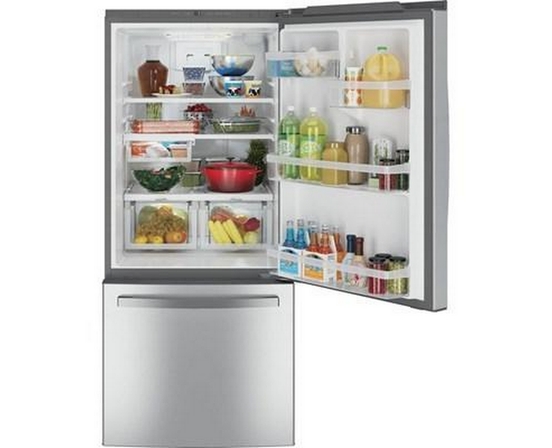 GE 30-Inch, 21 Cu.Ft. Freestanding Bottom Freezer Refrigerator With Interior Ice Maker - GDE21EYKFS