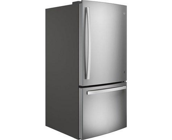 GE 33-Inch, 24.8 Cu.Ft. Freestanding Bottom Freezer Refrigerator With Interior Ice Maker - GDE25EYKFS