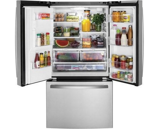 GE 36-Inch, 20.6 Cu.Ft. Counter-Depth French 3-Door Refrigerator With Exterior Ice Maker - GYE21JYMFS